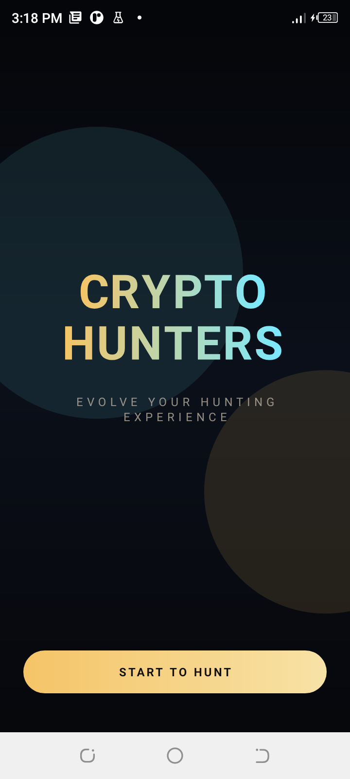 Welcome screen with Start to Hunt button