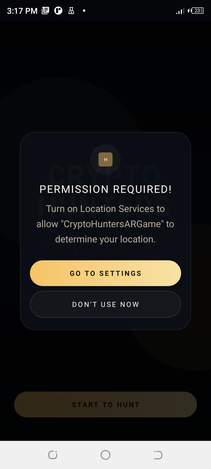 Permission required dialog for location services
