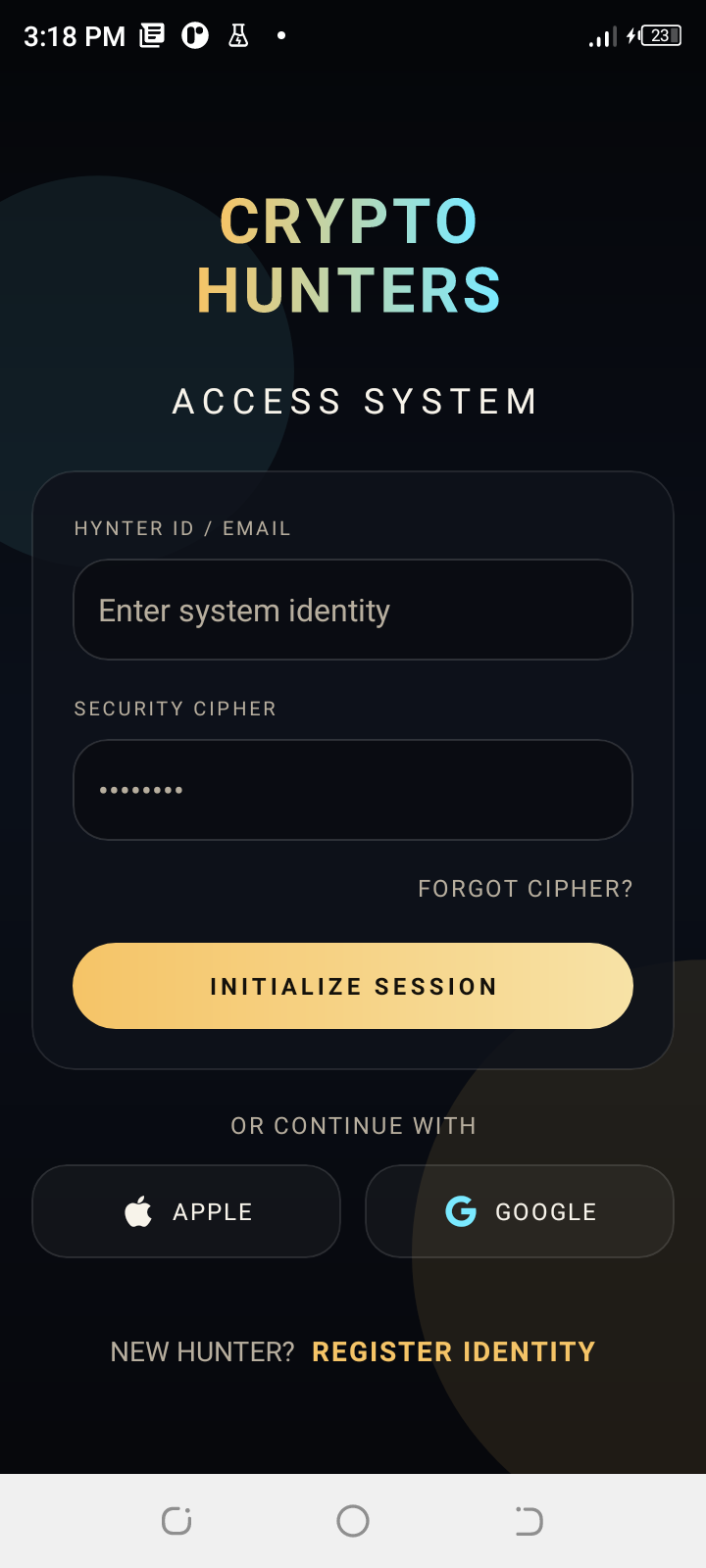 Access system sign in screen